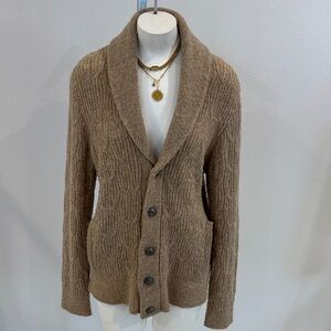 John Varvatos U.S.A. Shawl Collar Cable Knit Cardigan Sweater-Oatmeal Tan-Size M